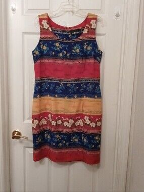 Sag Harbor Vintage Sheath Shift Dress Size L Colorful Floral Print Sleeveless
